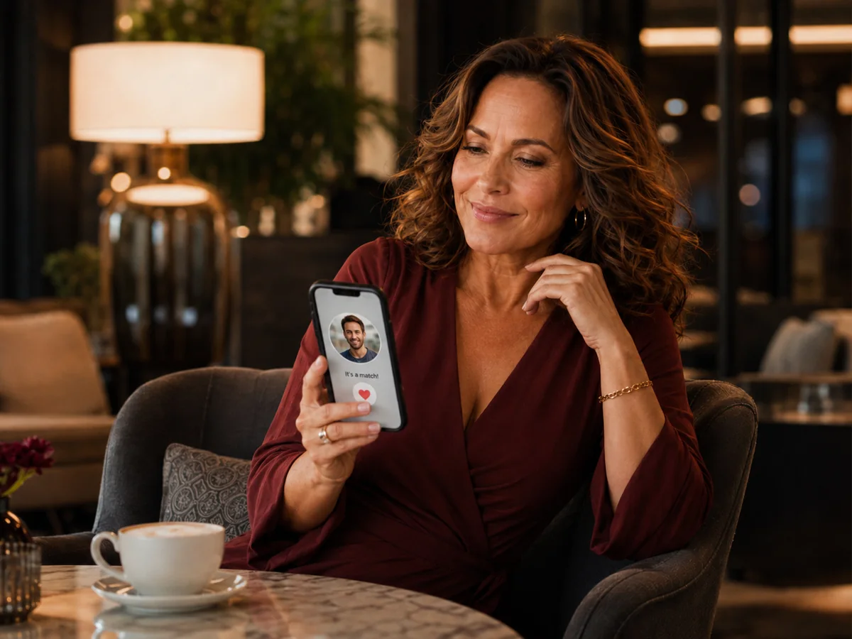 Woman viewing a match in the Cougar Cuddles dating experience
